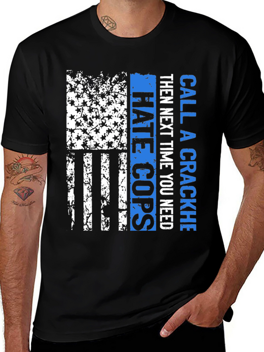 Camiseta Negra con Diseño Bandera Americana Policial