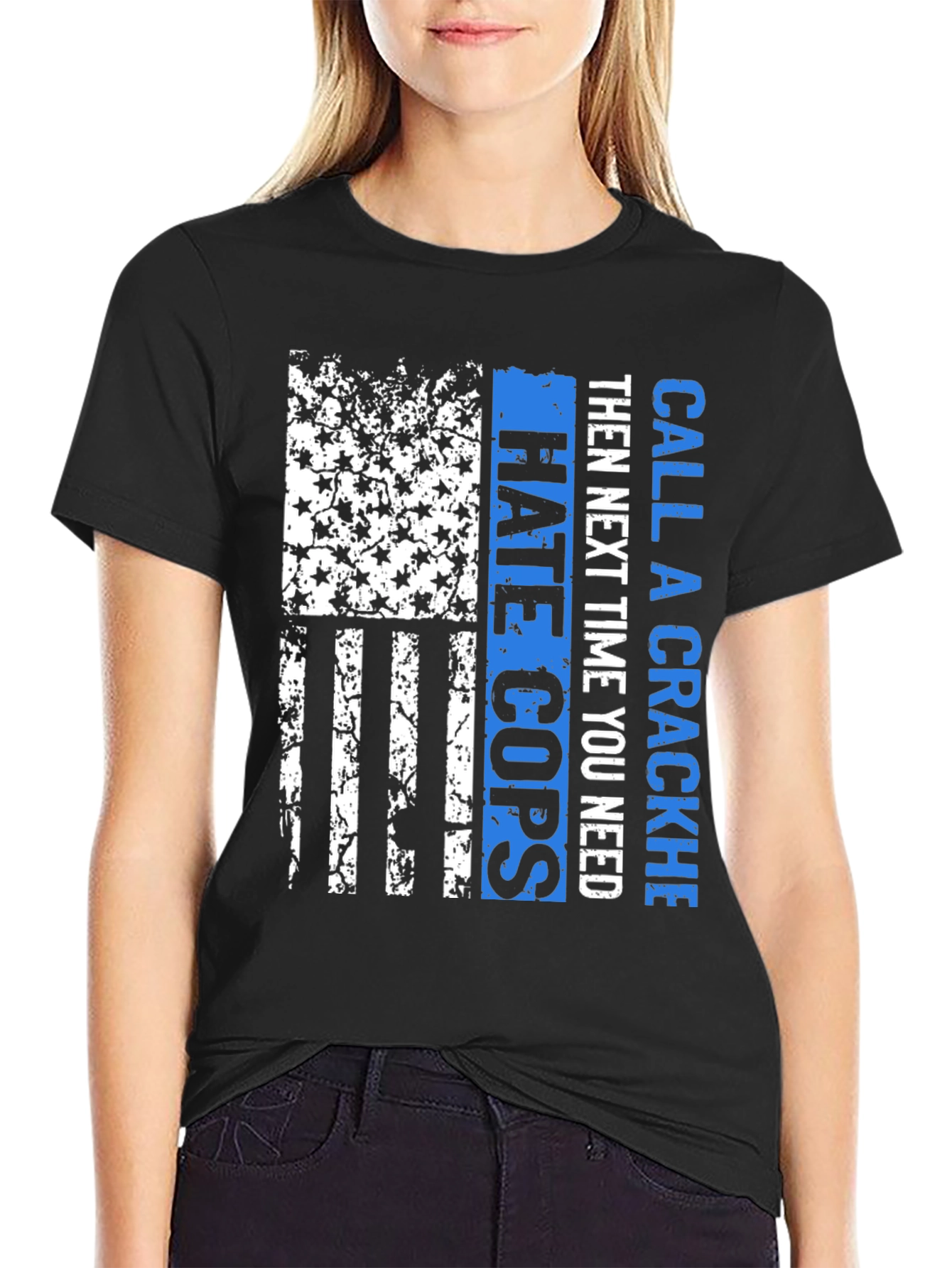 Camiseta Negra con Diseño Bandera Americana Policial