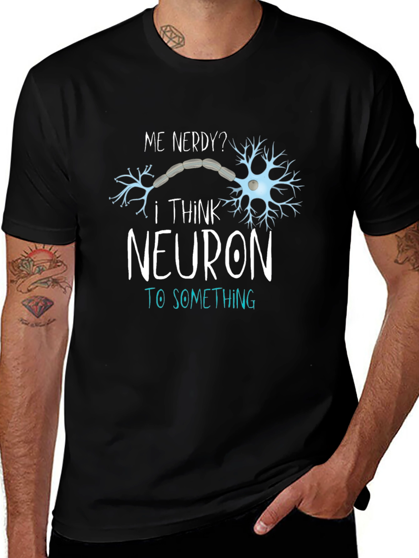 Camiseta Negra Divertida Neuron To Something para Hombre