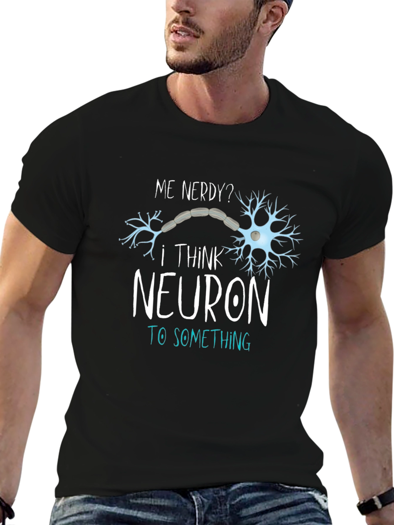 Camiseta Negra Divertida Neuron To Something para Hombre