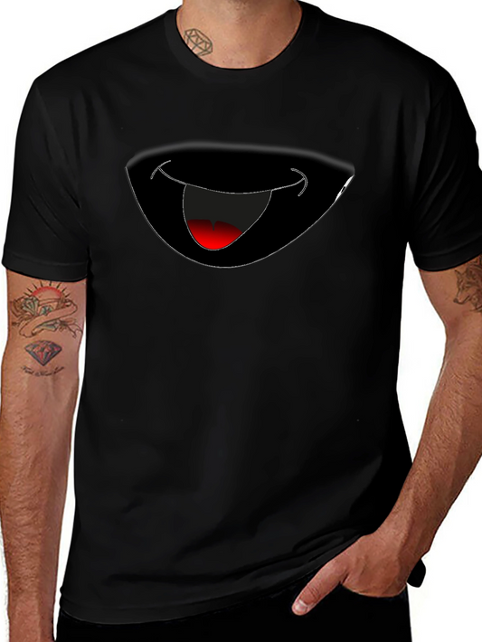 Camiseta Negra con Diseño de Boca Sonriente