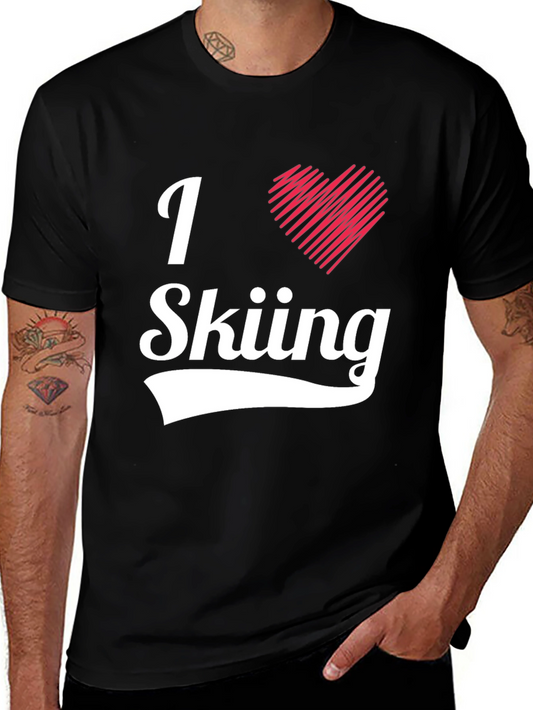 Camiseta Negra I Love Skiing para Hombre