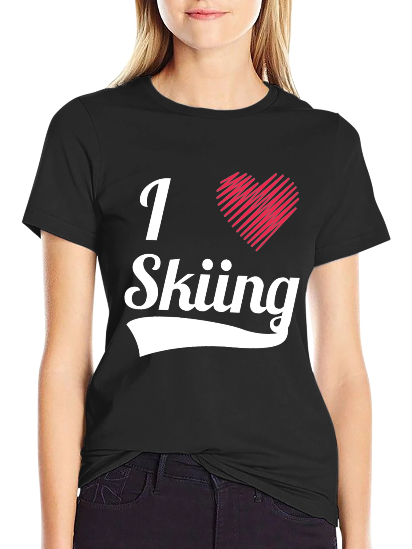 Camiseta Negra I Love Skiing para Hombre