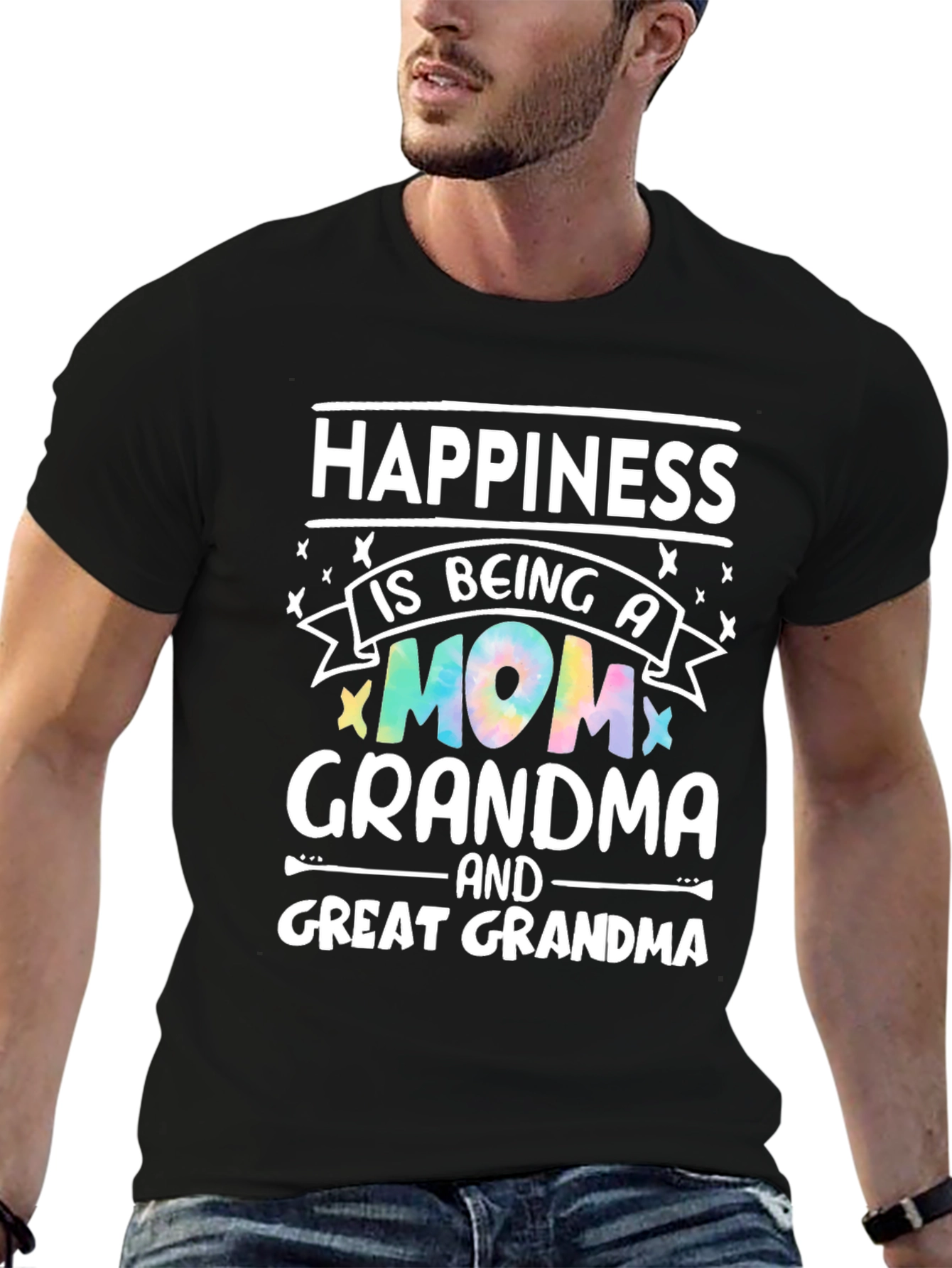 Camiseta Negra Happiness is Being a Mom Grandma