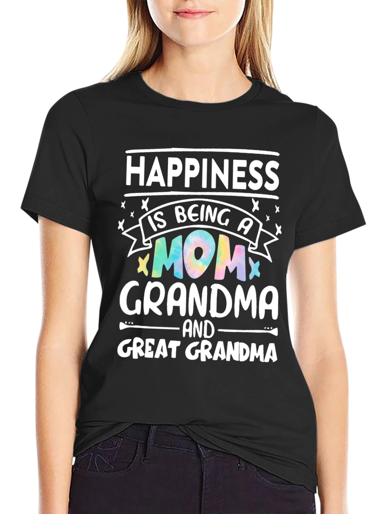 Camiseta Negra Happiness is Being a Mom Grandma