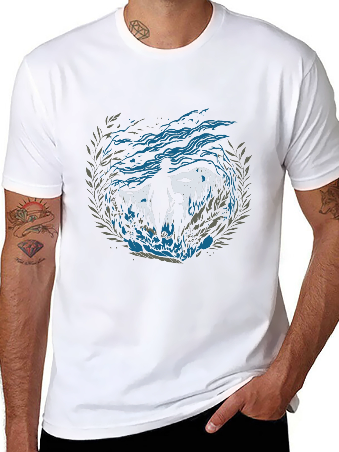 Camiseta Hombre Diseño Silueta Padre e Hijo Naturaleza
