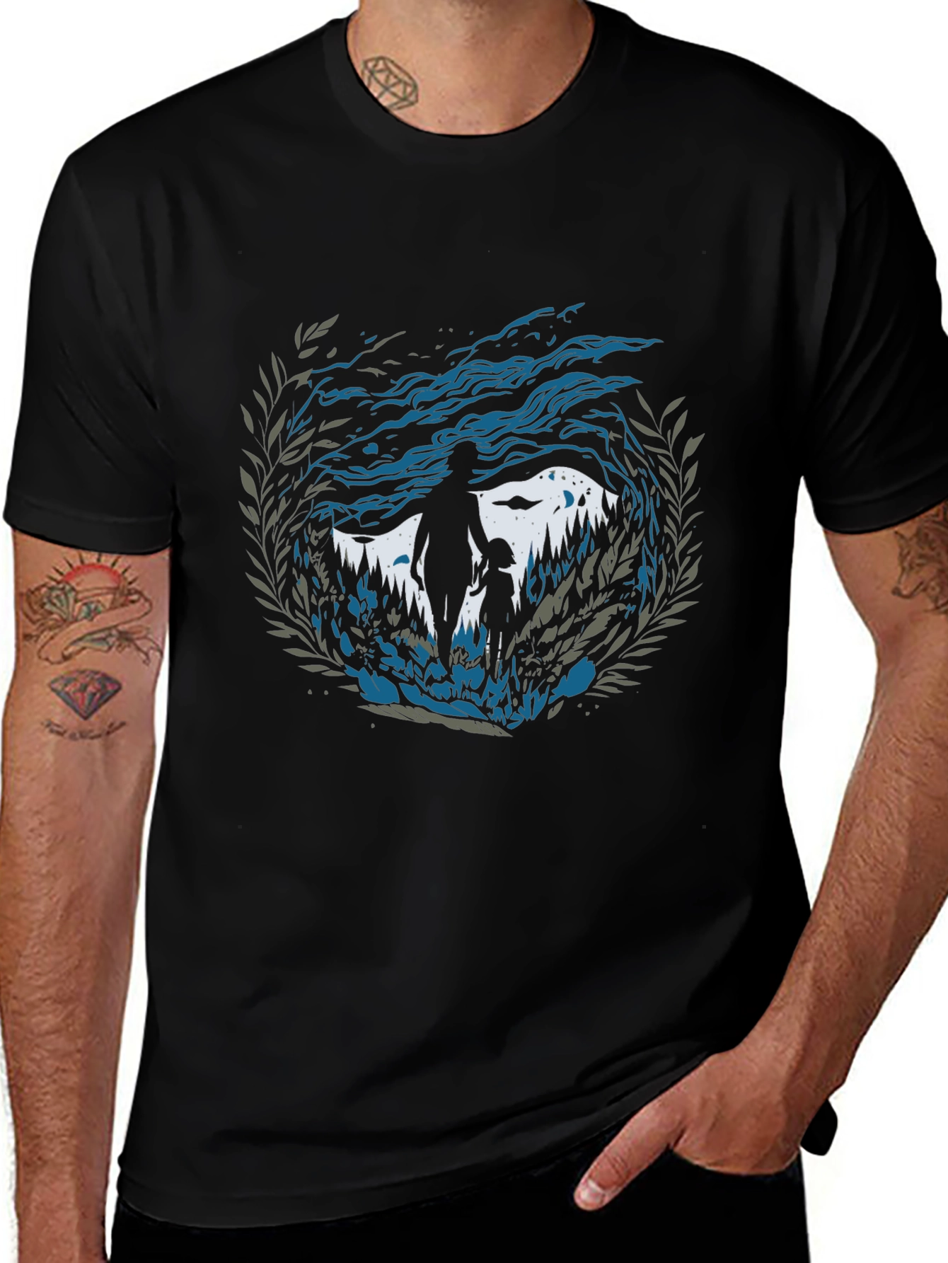 Camiseta Hombre Diseño Silueta Padre e Hijo Naturaleza