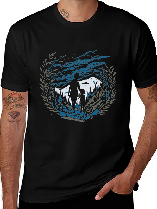 Camiseta Hombre Diseño Silueta Padre e Hijo Naturaleza