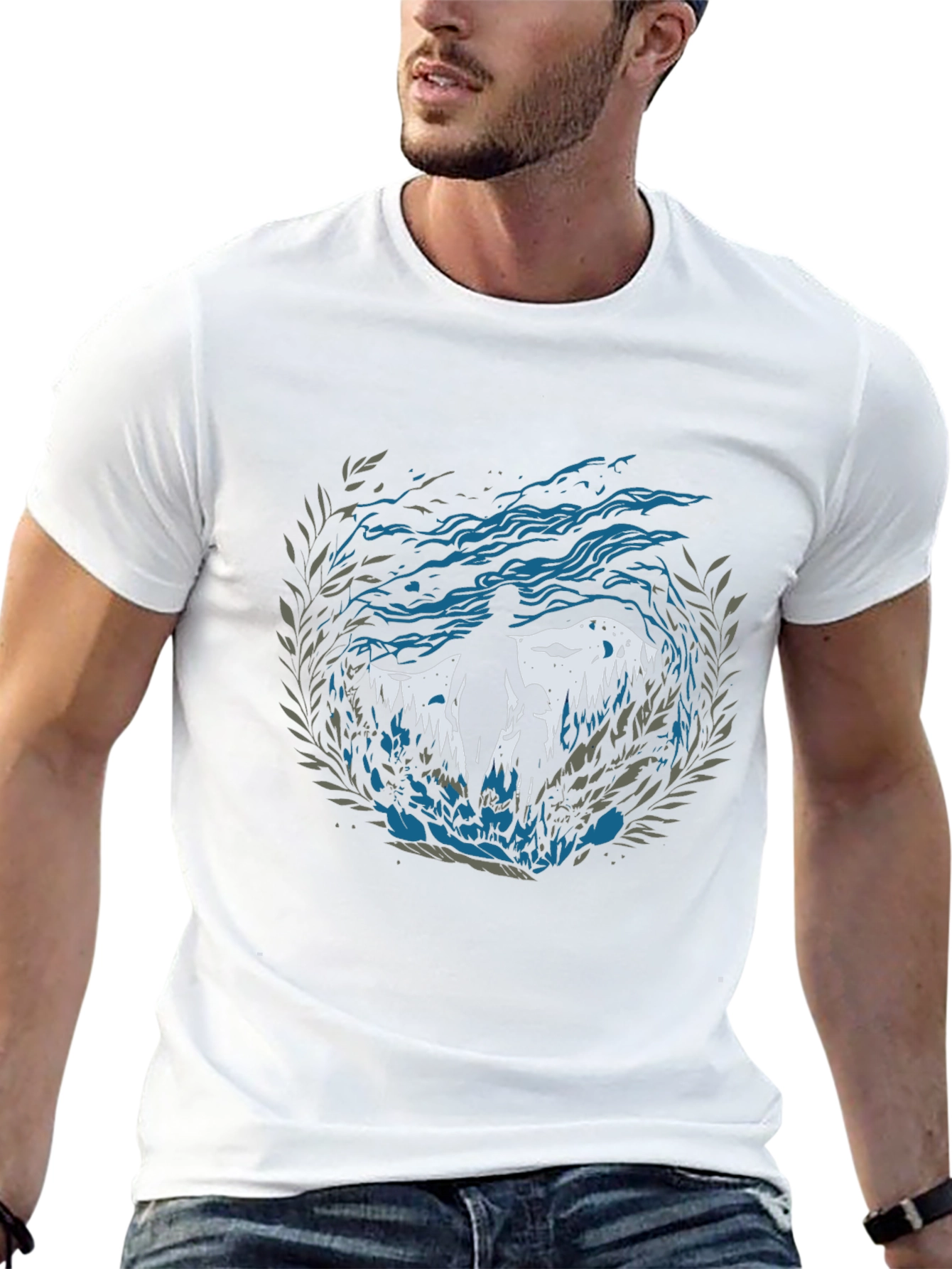 Camiseta Hombre Diseño Silueta Padre e Hijo Naturaleza