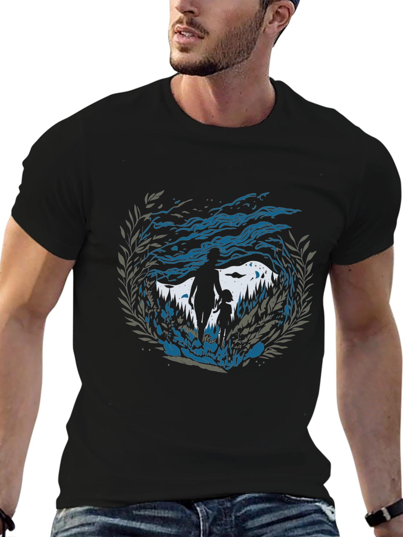 Camiseta Hombre Diseño Silueta Padre e Hijo Naturaleza