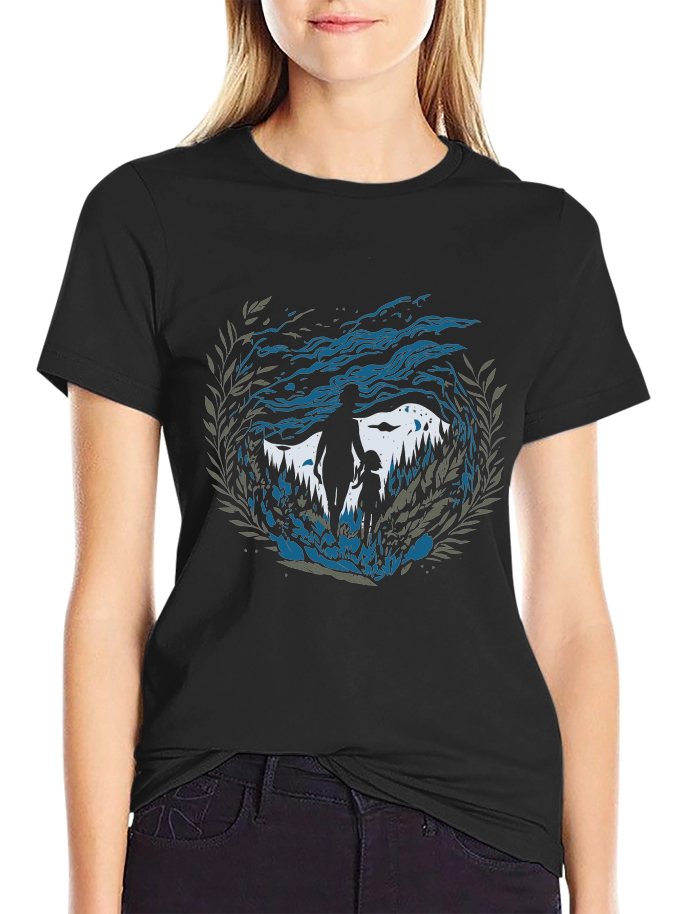 Camiseta Hombre Diseño Silueta Padre e Hijo Naturaleza