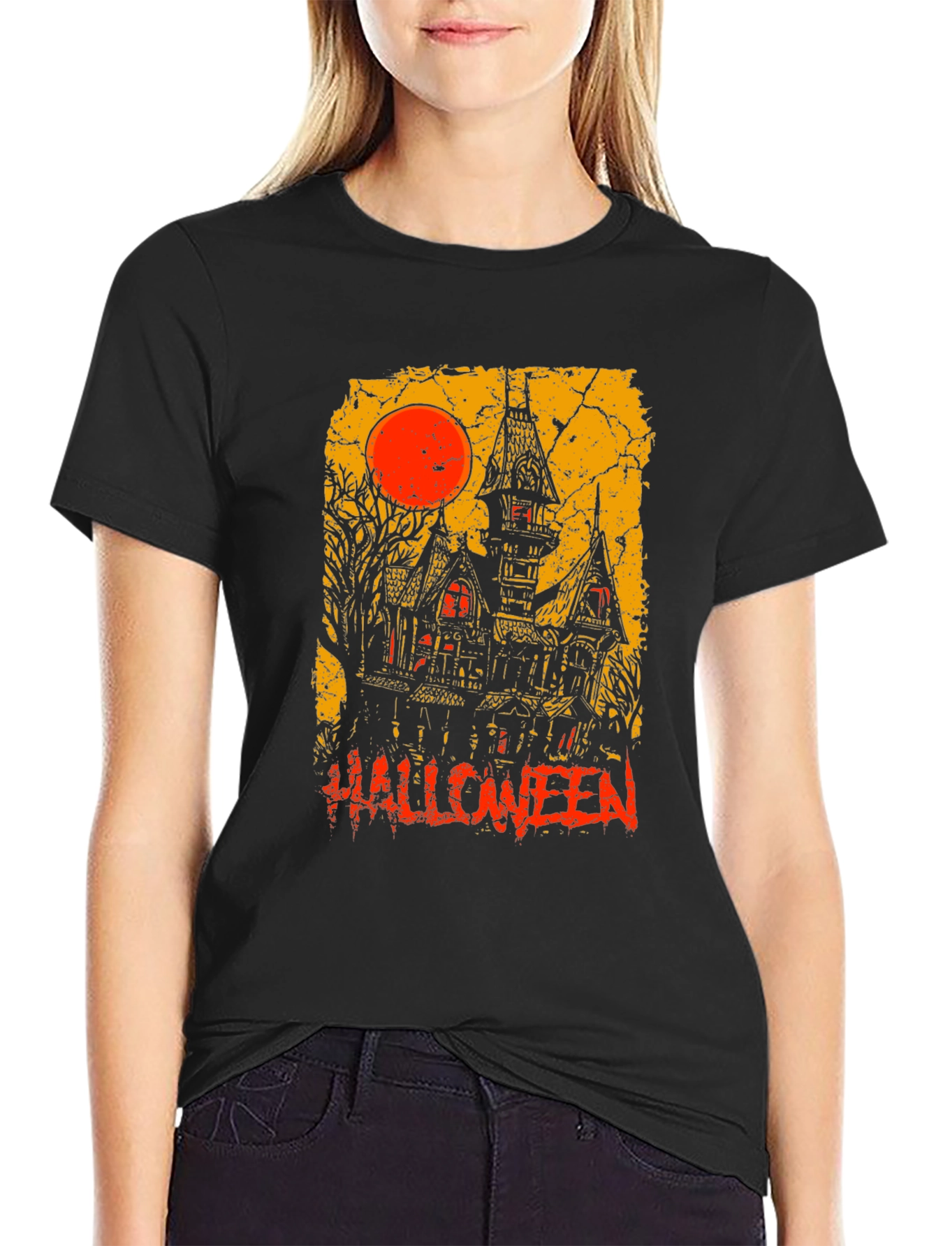 Camiseta Halloween Casa Embrujada Luna Roja
