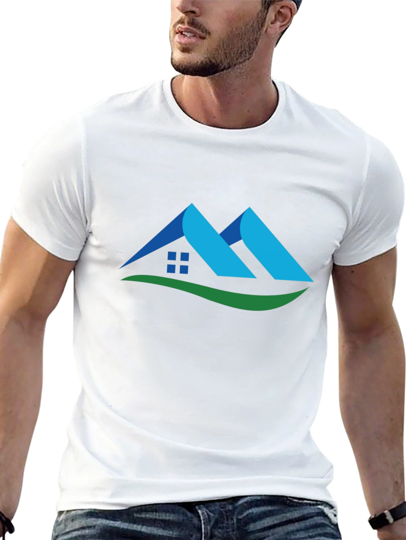 Camiseta Negra con Diseño de Casa Abstracta