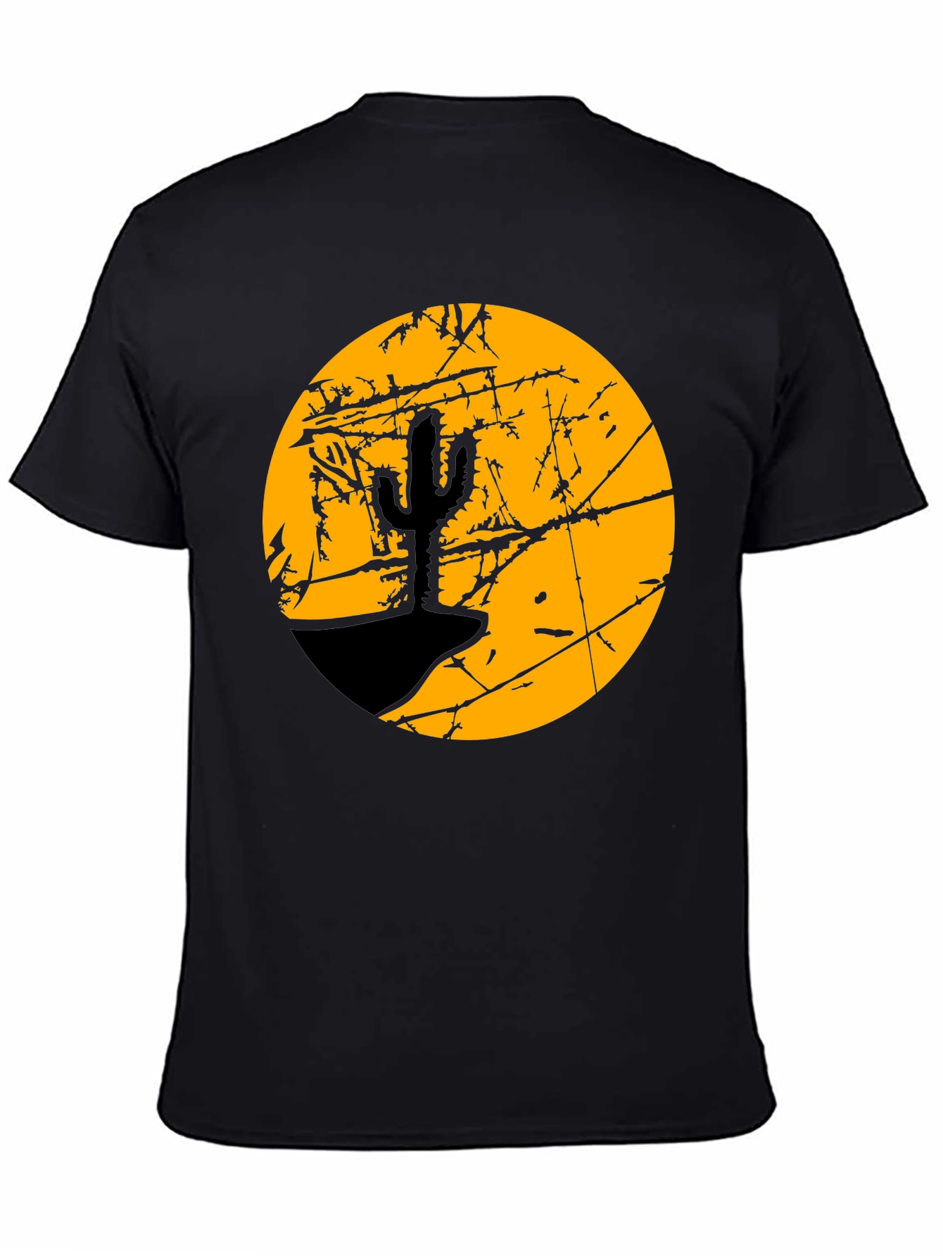 Camiseta Negra con Diseño de Cactus y Luna