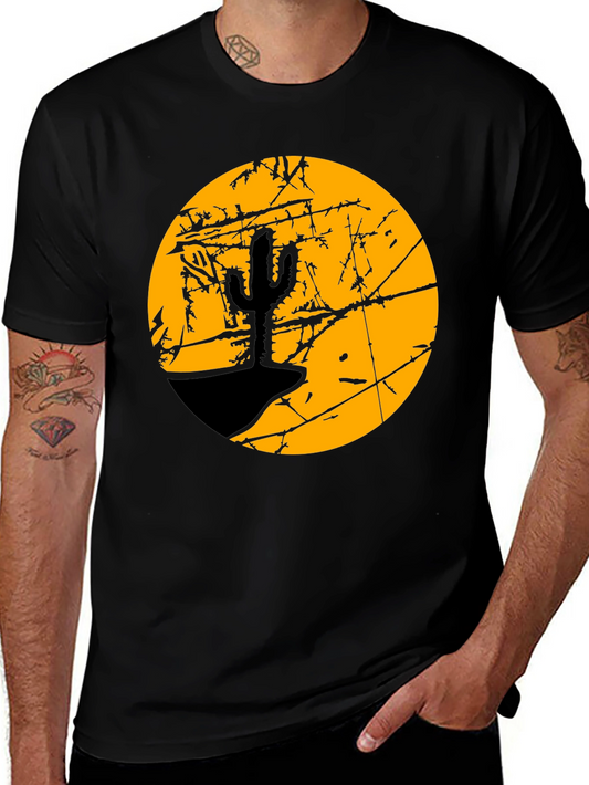 Camiseta Negra con Diseño de Cactus y Luna