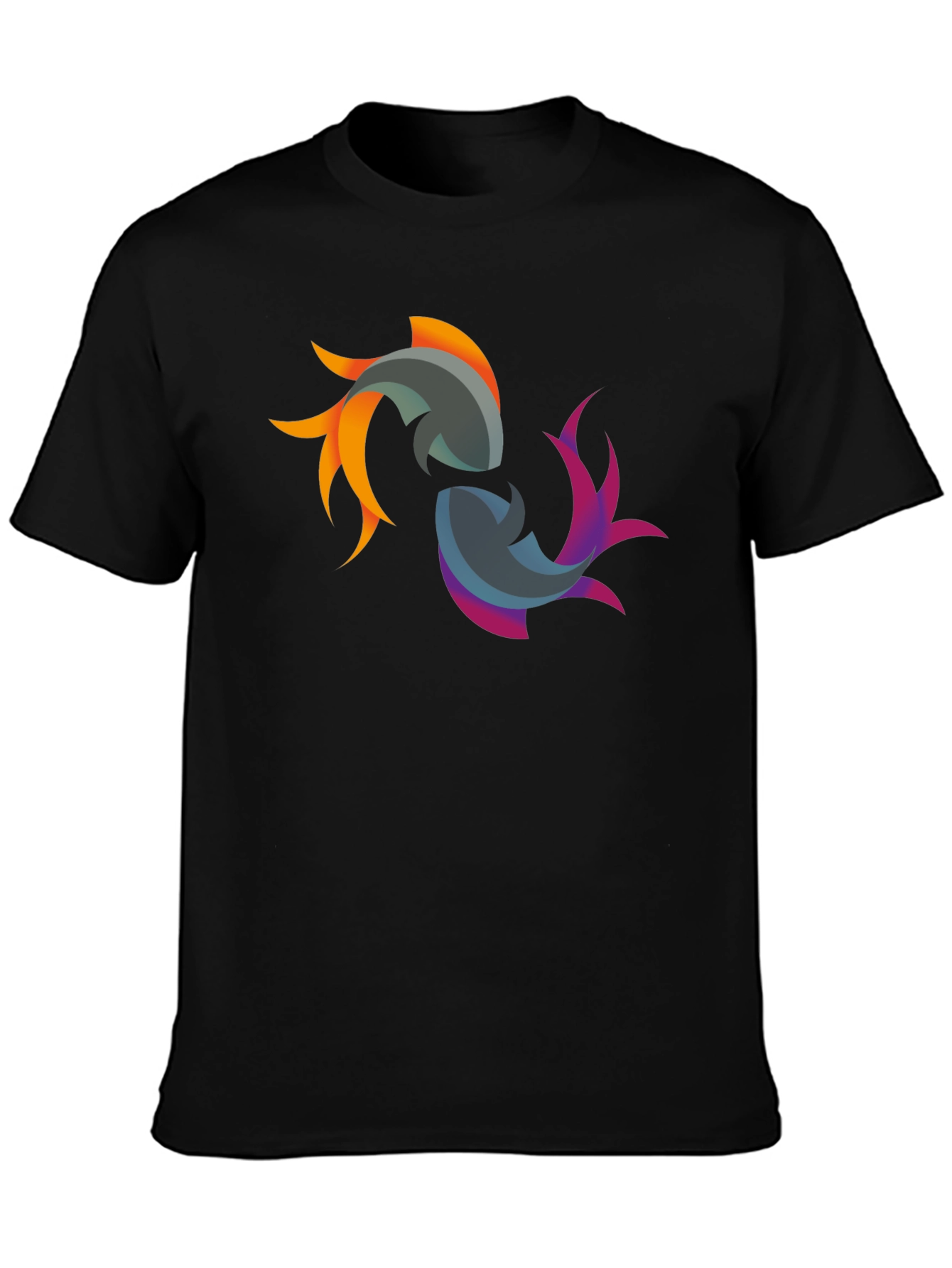 Camiseta Negra con Diseño de Peces Abstractos