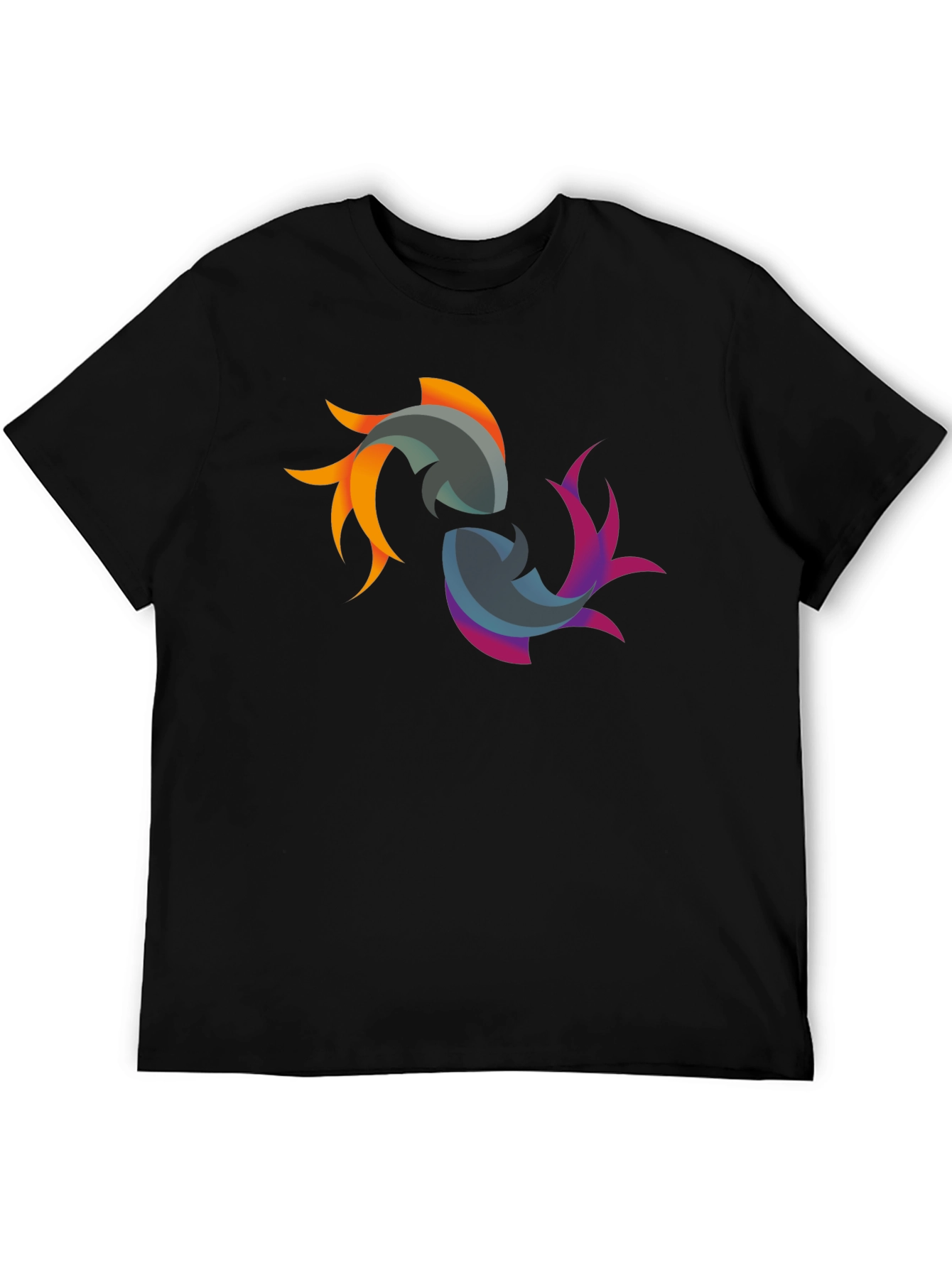 Camiseta Negra con Diseño de Peces Abstractos
