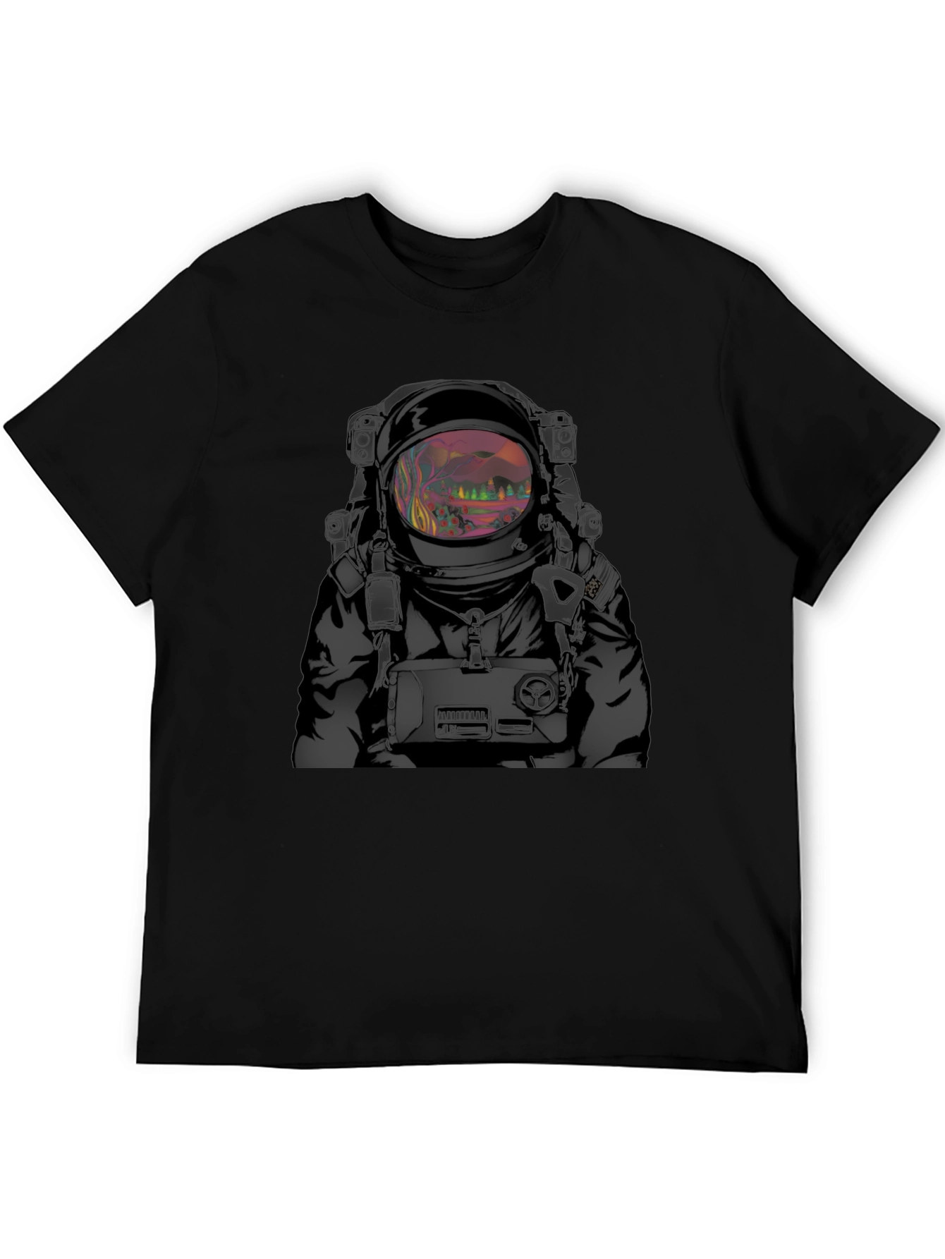 Camiseta Negra Estampado Astronauta Psicodélico