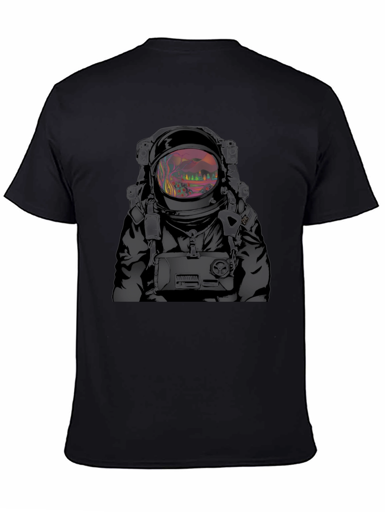 Camiseta Negra Estampado Astronauta Psicodélico