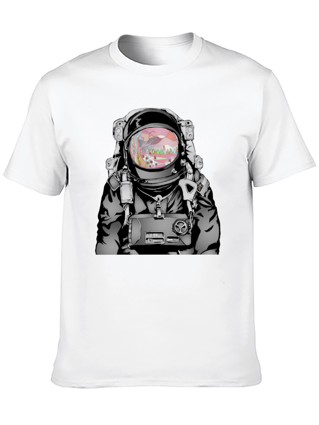 Camiseta Negra Estampado Astronauta Psicodélico