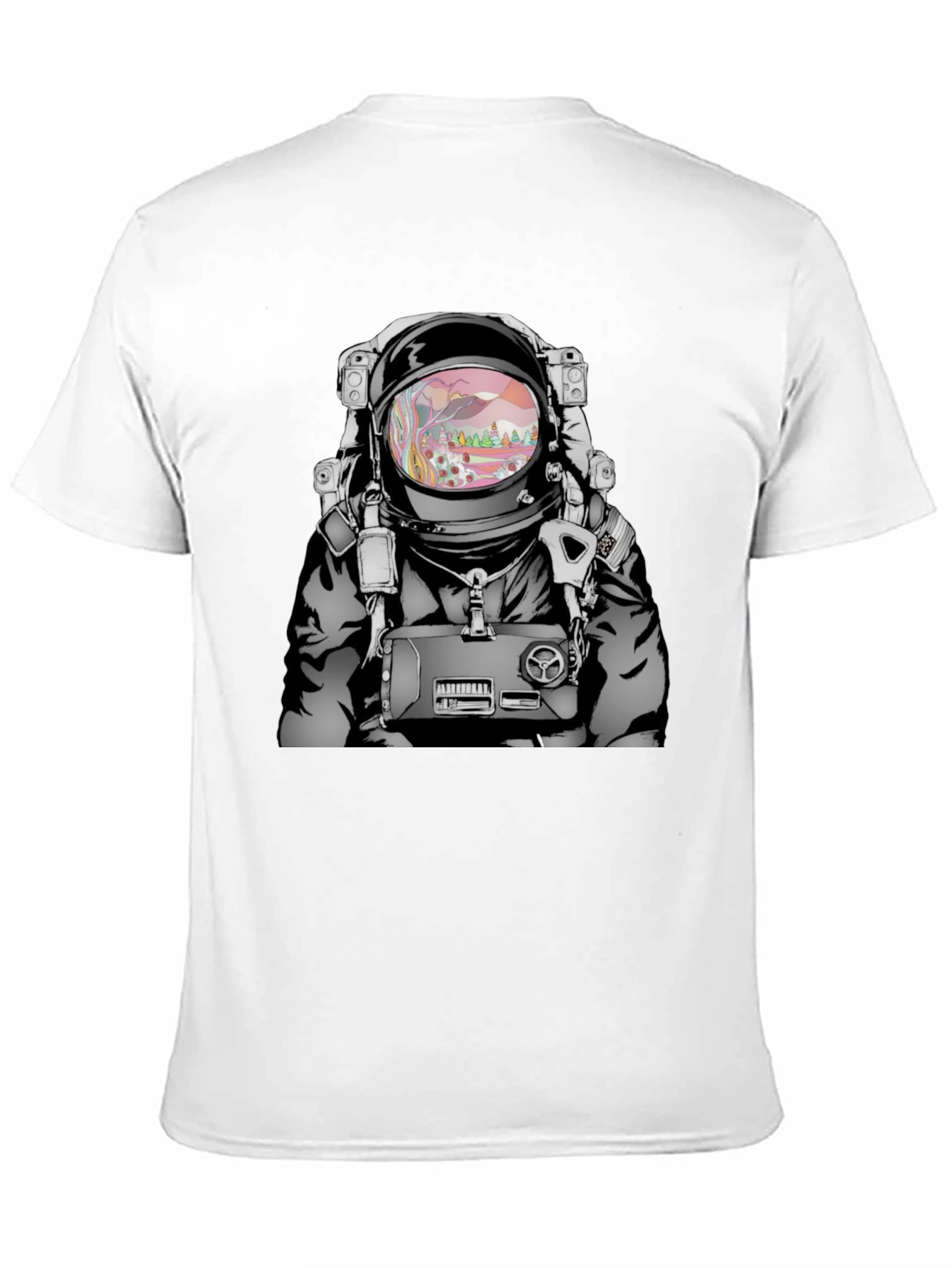 Camiseta Negra Estampado Astronauta Psicodélico