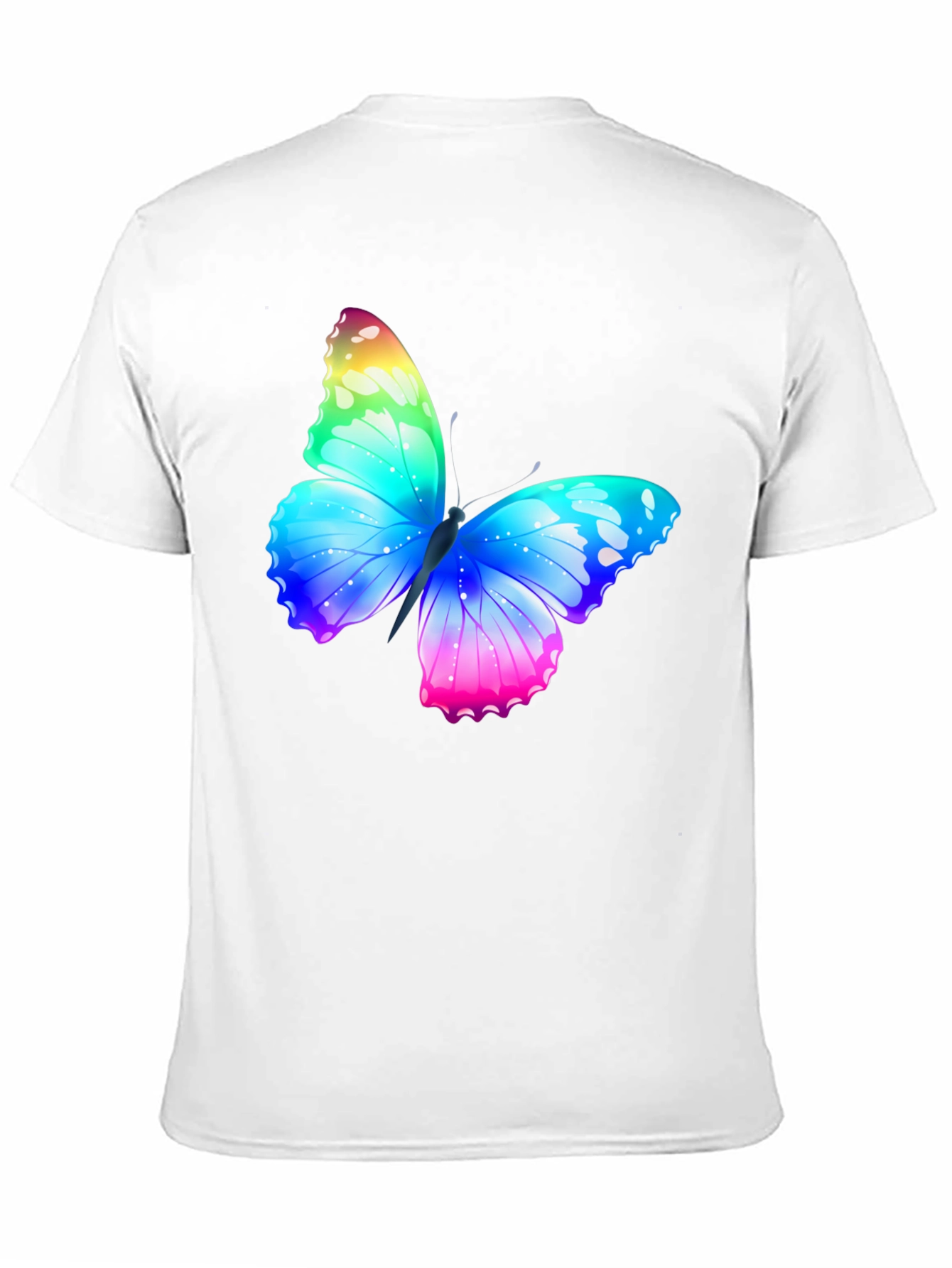 Camiseta Negra con Mariposa Arcoíris Estampada