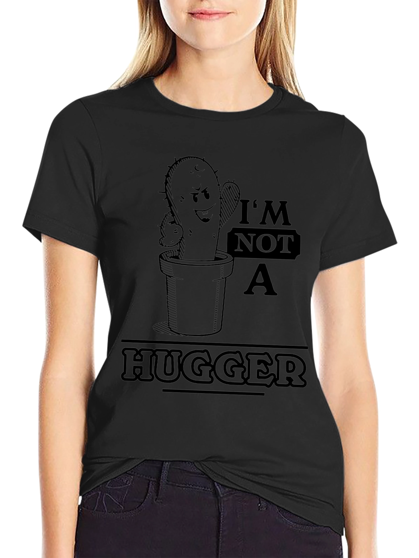 Camiseta Negra Cactus No Soy Abrazador