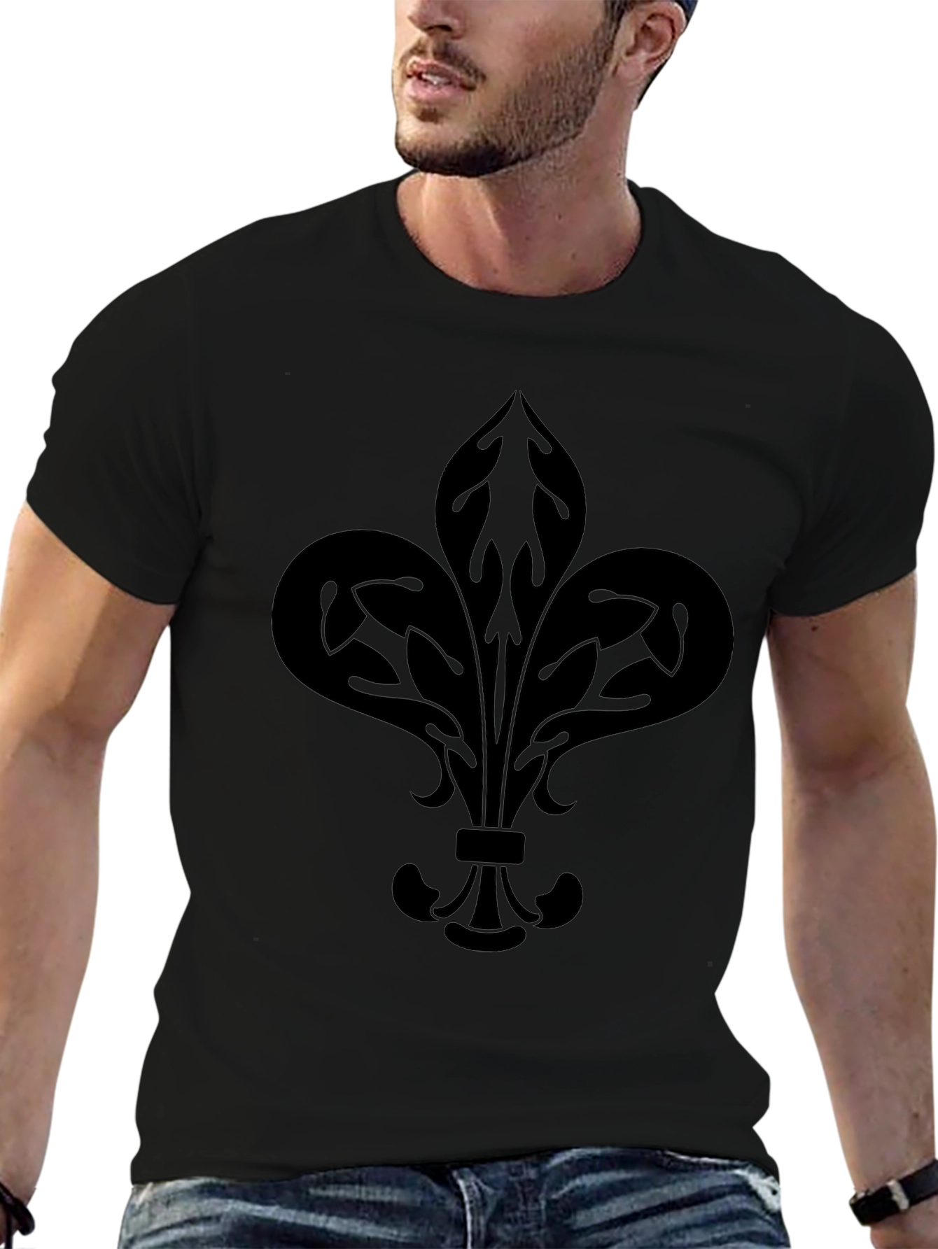 Camiseta Negra Hombre con Diseño Floral