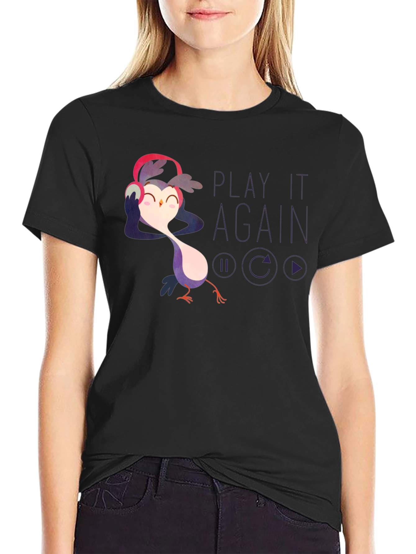 Camiseta Negra con Búho Musical