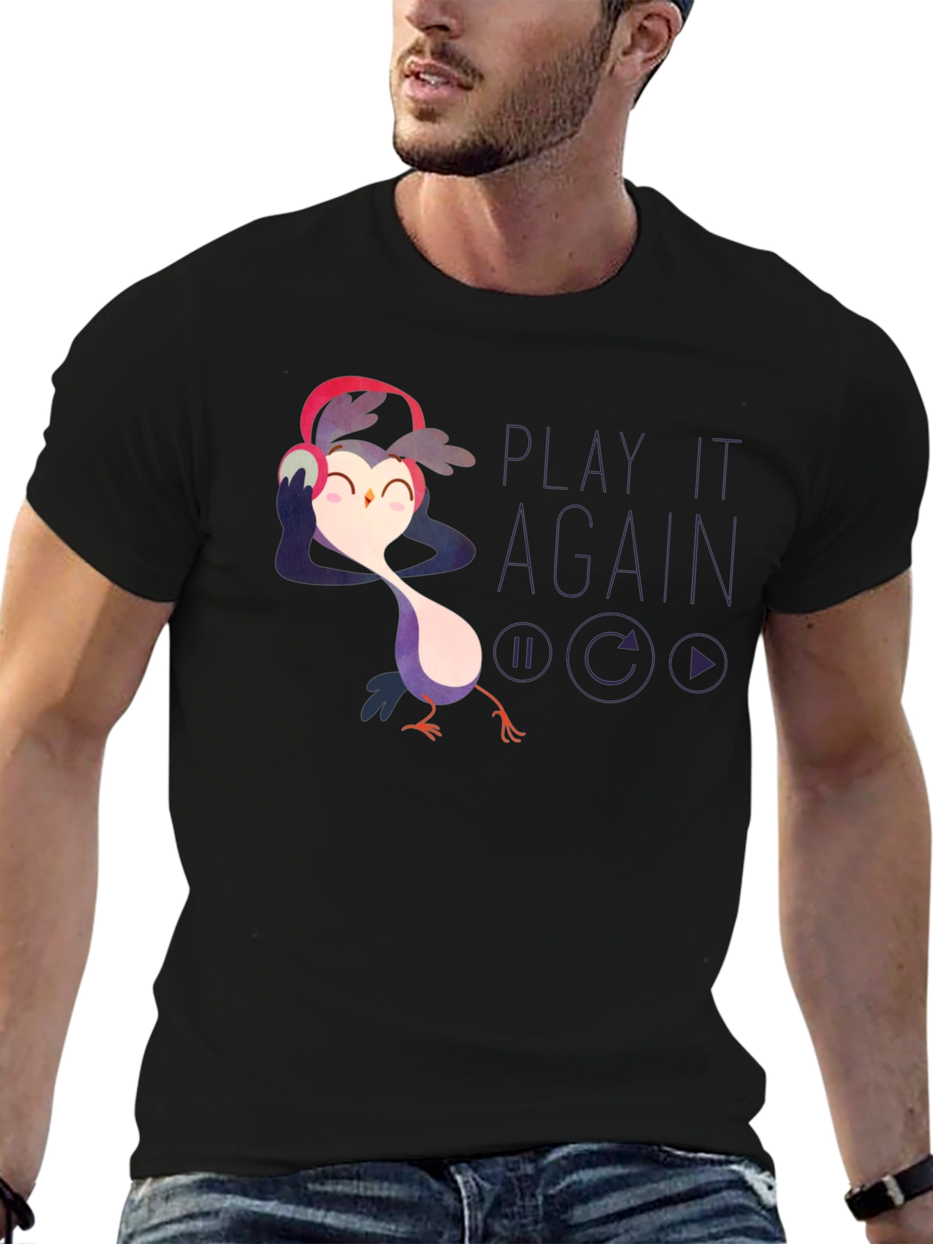 Camiseta Negra con Búho Musical