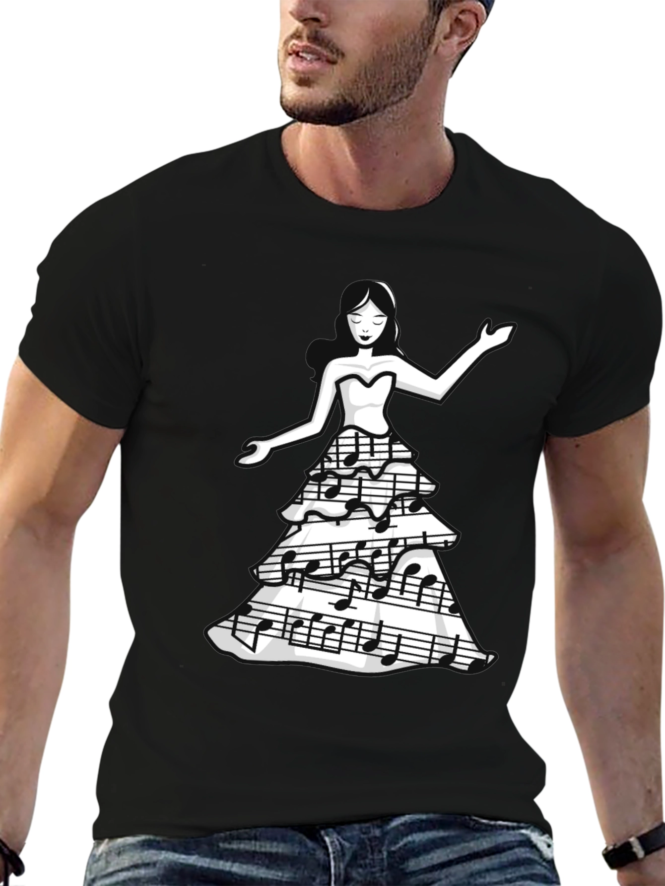 Camiseta Negra con Diseño de Música para Mujer