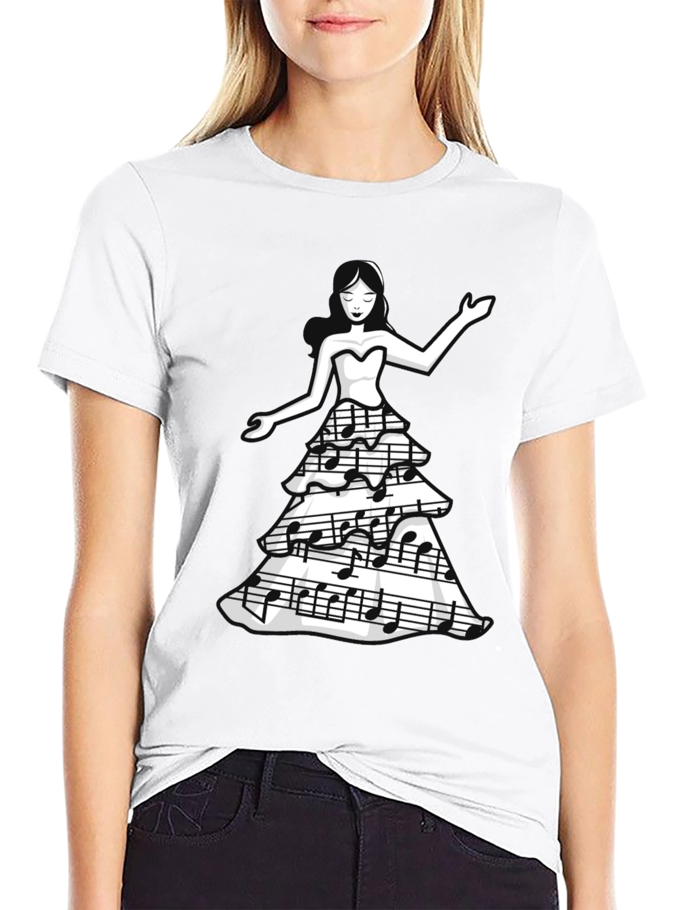 Camiseta Negra con Diseño de Música para Mujer