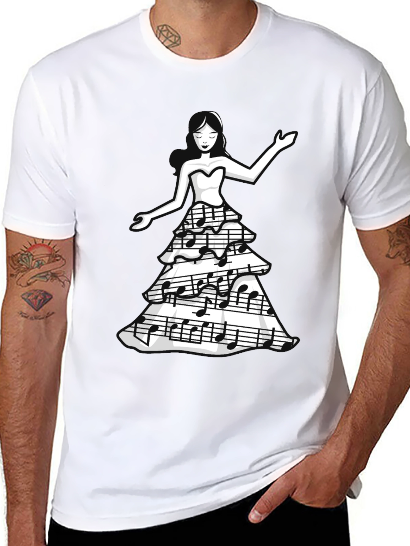 Camiseta Negra con Diseño de Música para Mujer