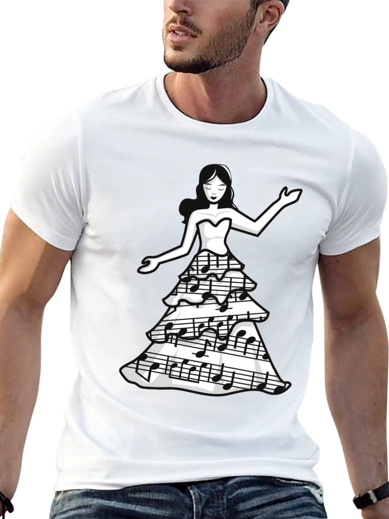 Camiseta Negra con Diseño de Música para Mujer
