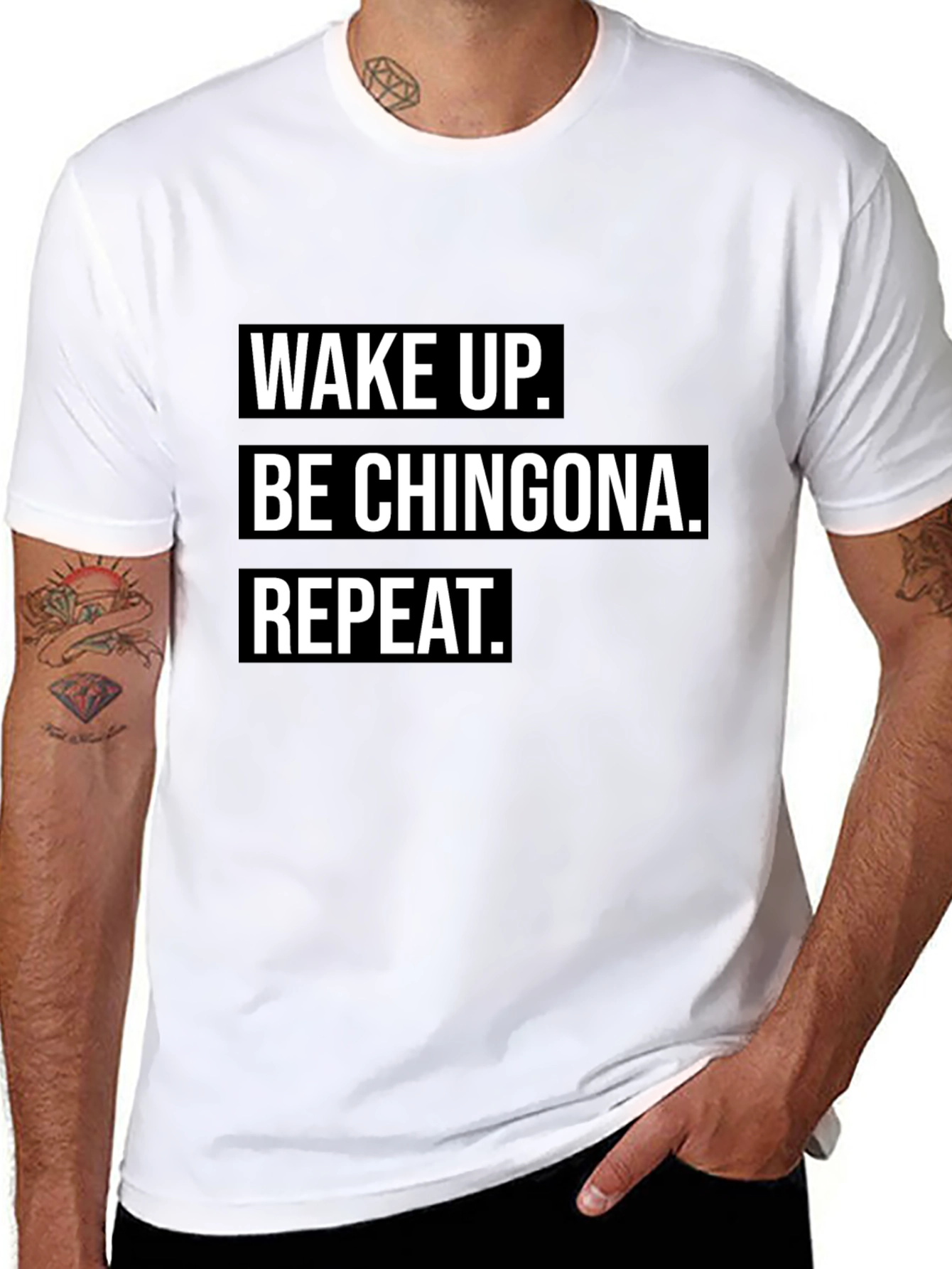 Playera Negra: Wake Up. Be Chingona. Repeat.