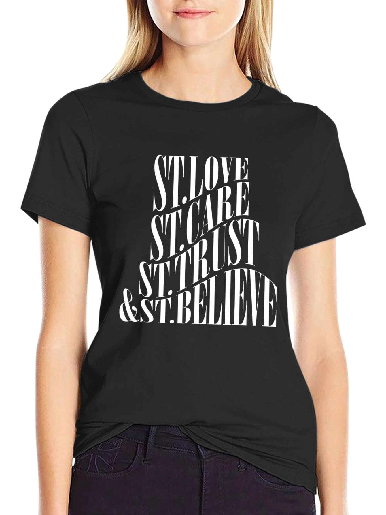 Camiseta Negra St. Love Care Trust & Believe