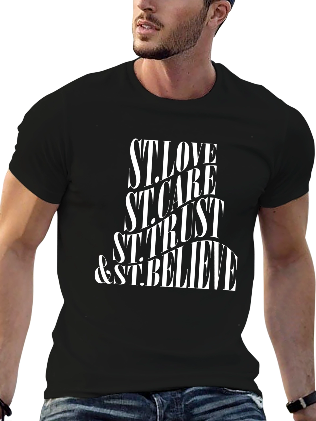 Camiseta Negra St. Love Care Trust & Believe