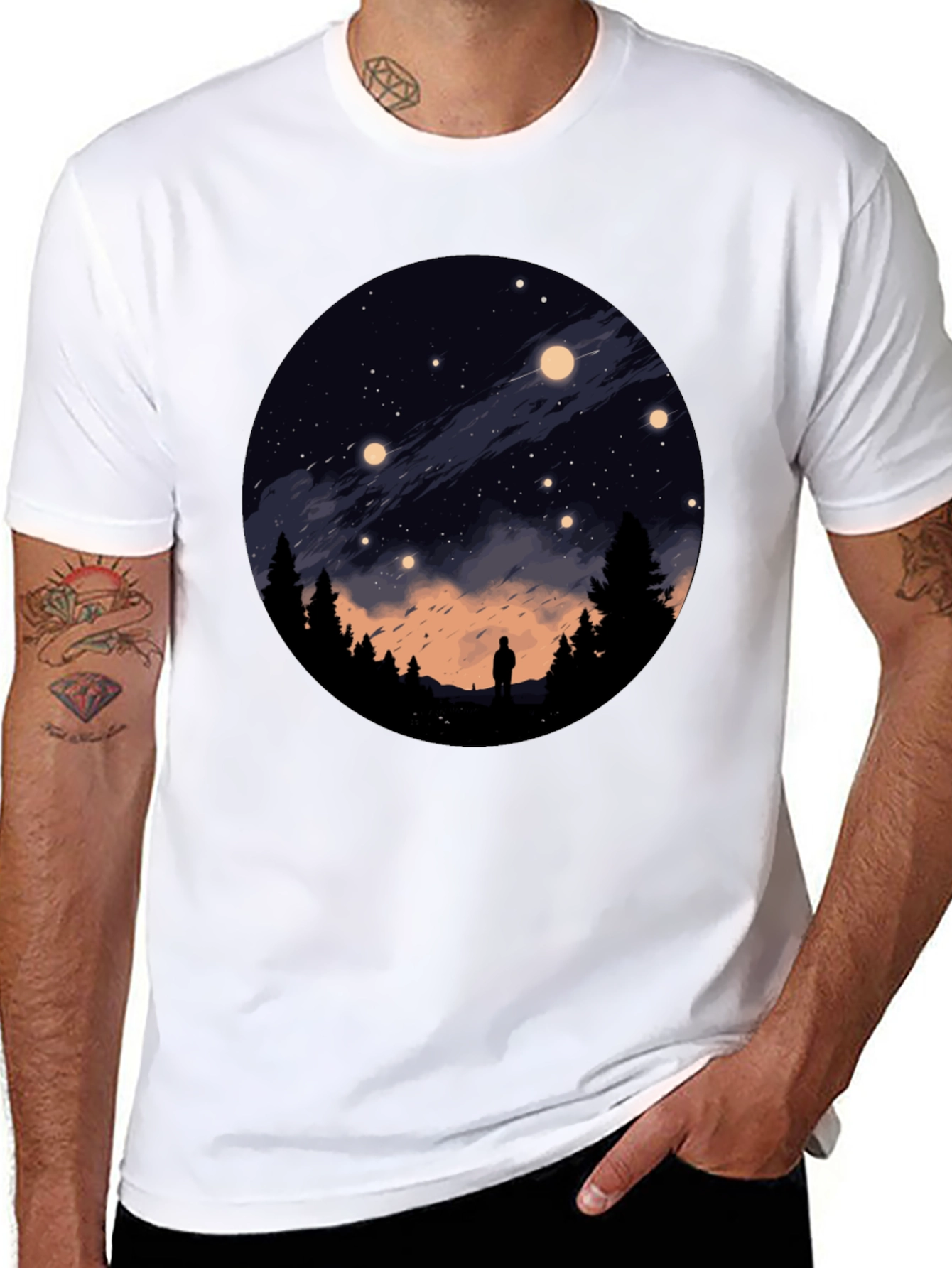 Camiseta Negra con Diseño de Noche Estrellada