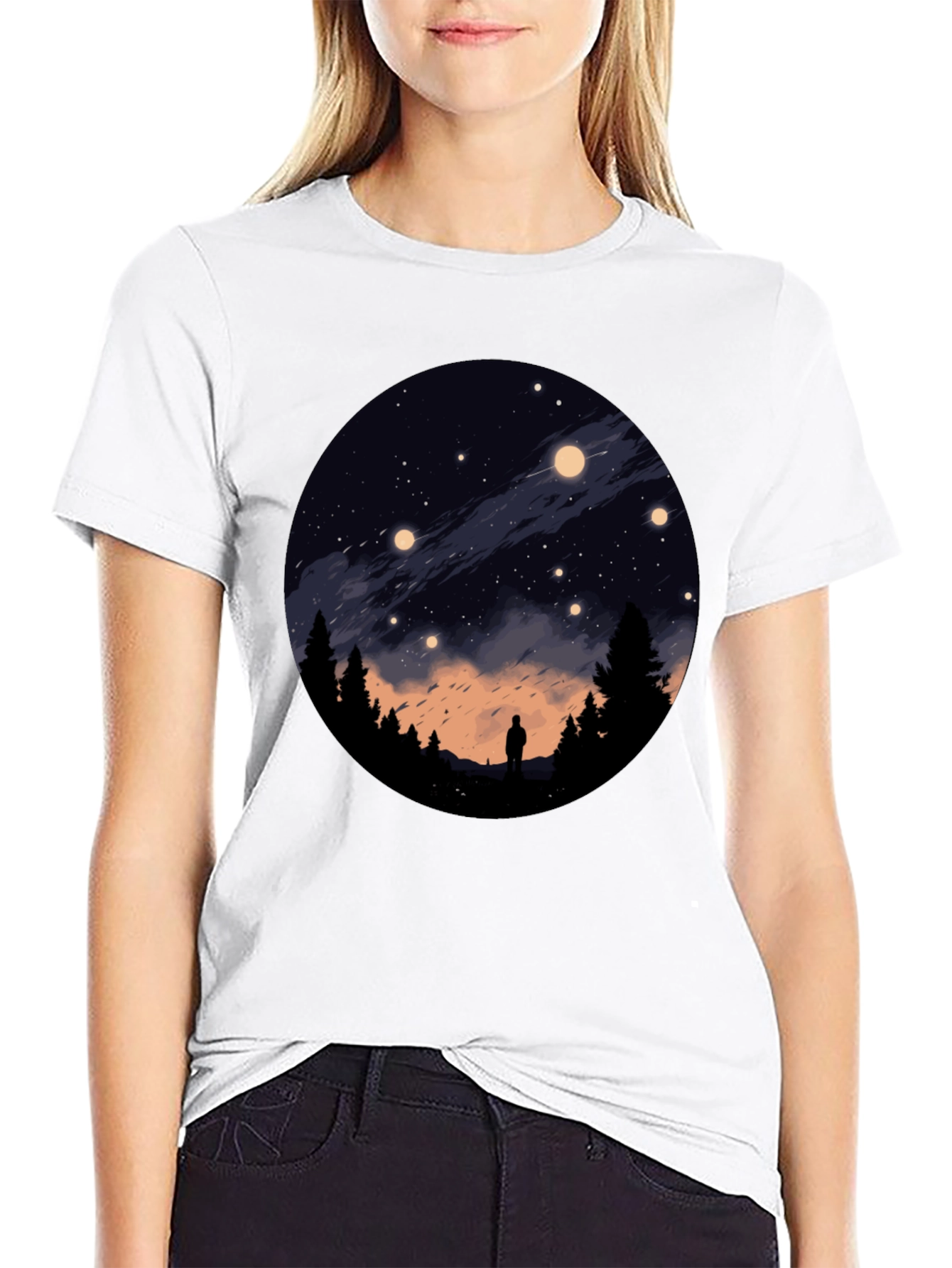 Camiseta Negra con Diseño de Noche Estrellada