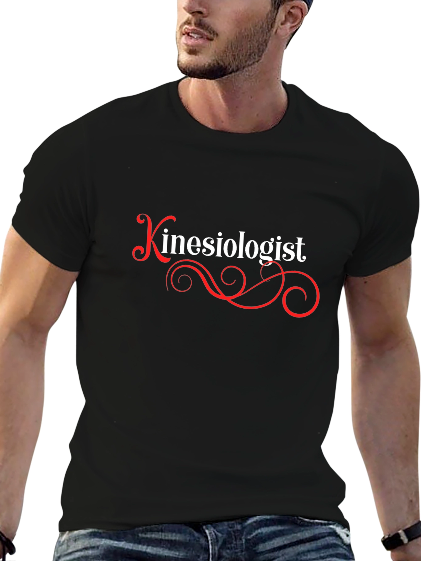 Camiseta Negra Kinesiólogo Diseño Elegante