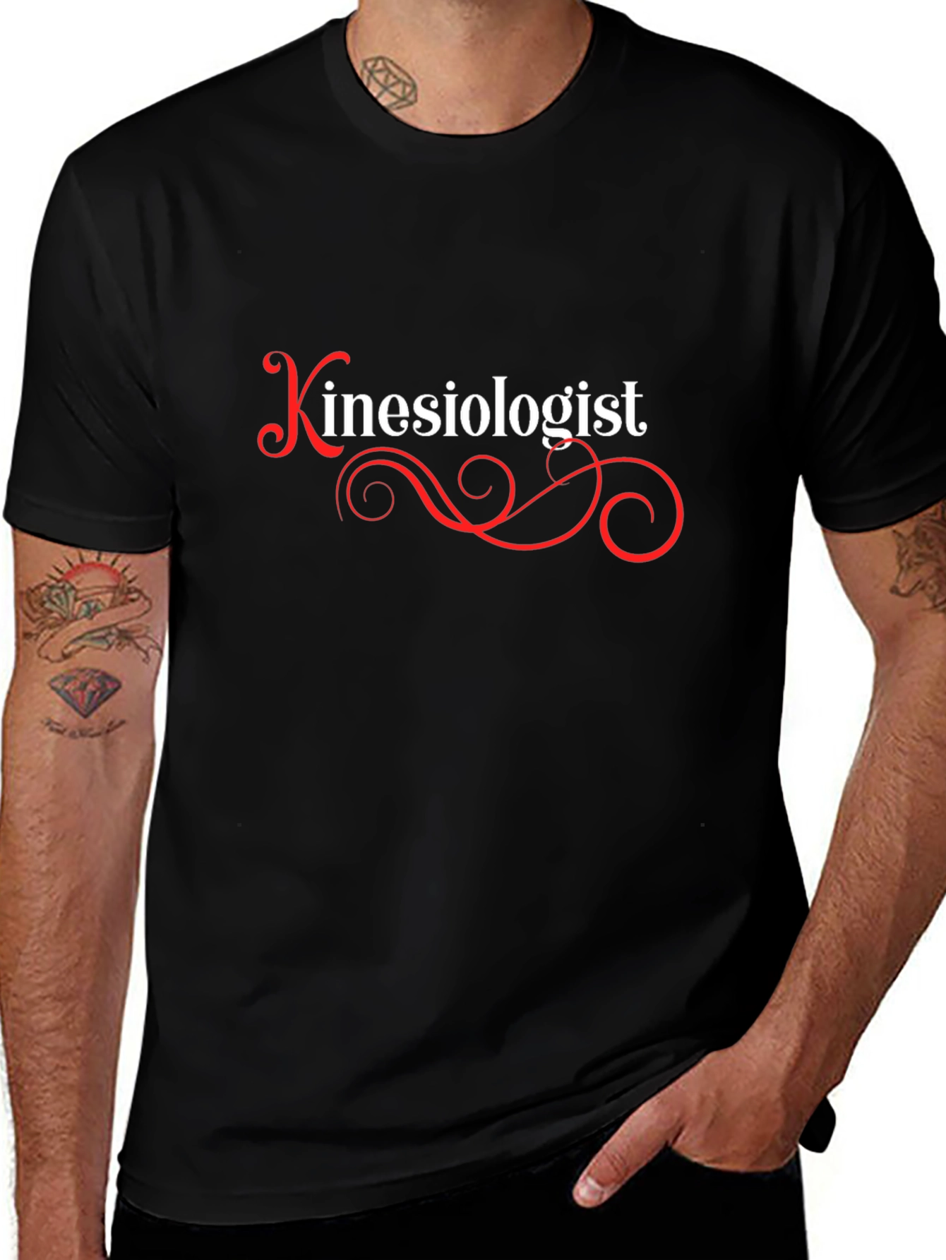 Camiseta Negra Kinesiólogo Diseño Elegante