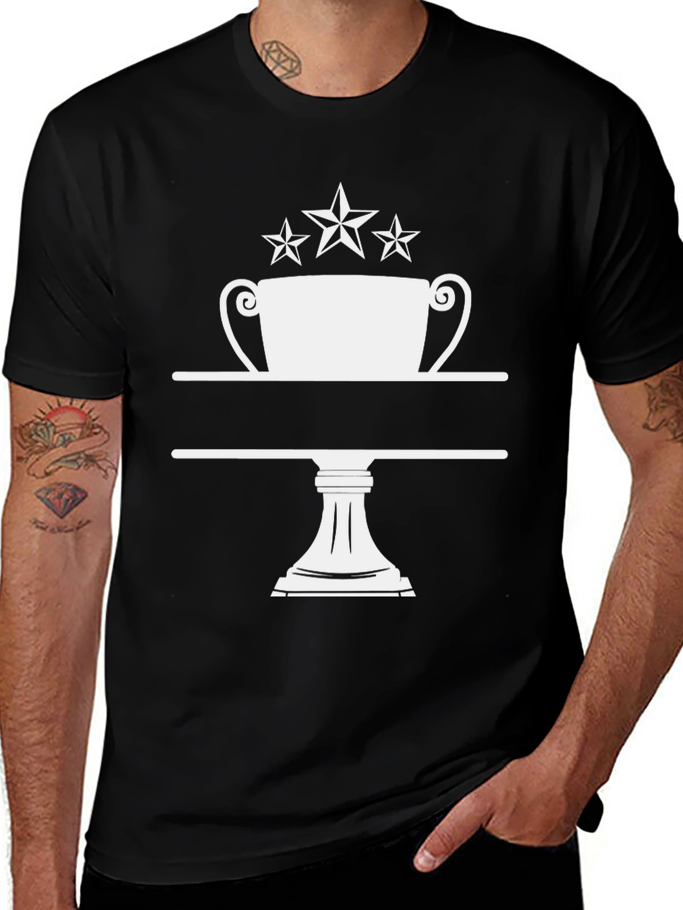 Camiseta Negra Trofeo con Estrellas