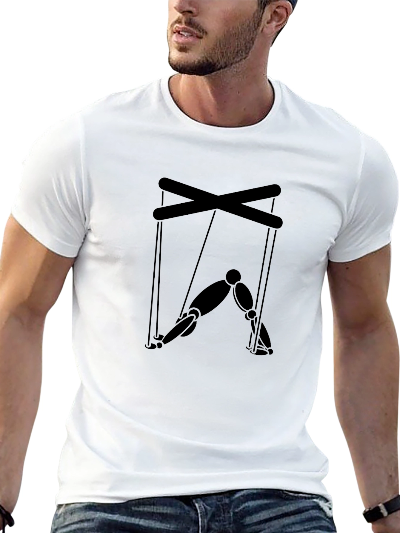 Camiseta Negra con Diseño de Marioneta