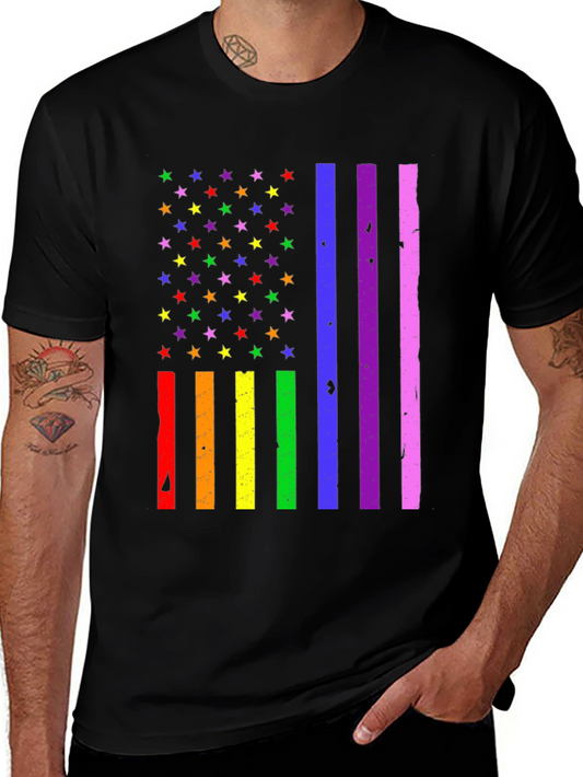 Camiseta Negra Orgullo LGBT con Diseño de Bandera Americana
