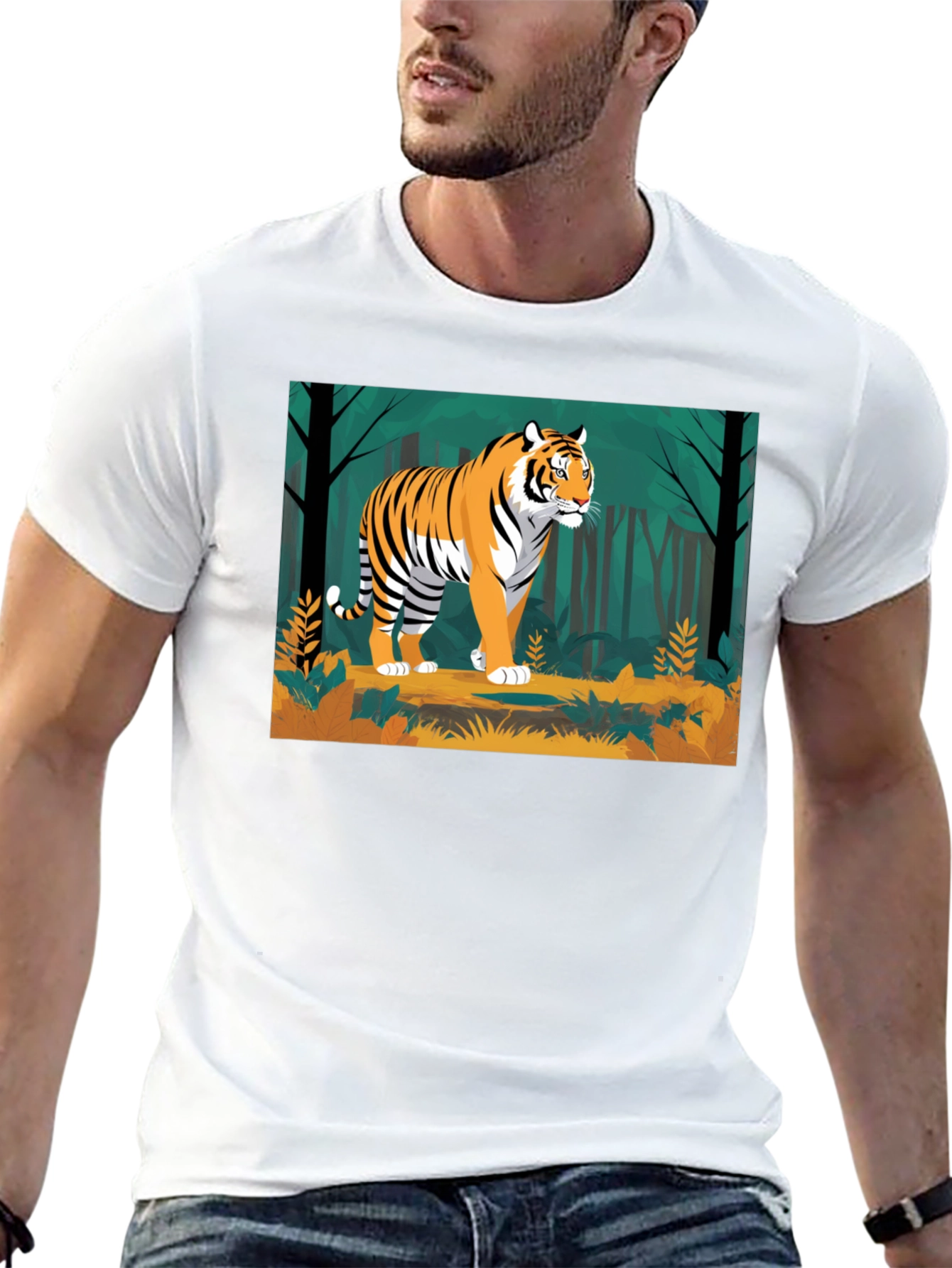 Camiseta Negra con Diseño de Tigre en la Selva
