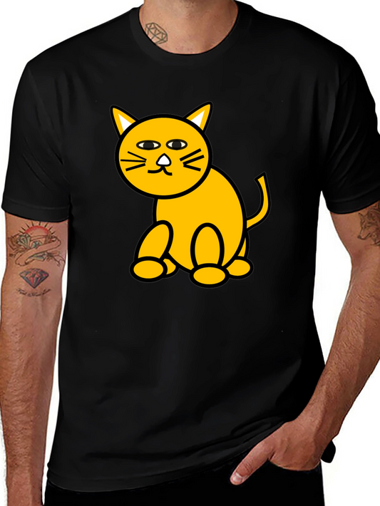 Camiseta Negra con Diseño de Gato Amarillo Divertido