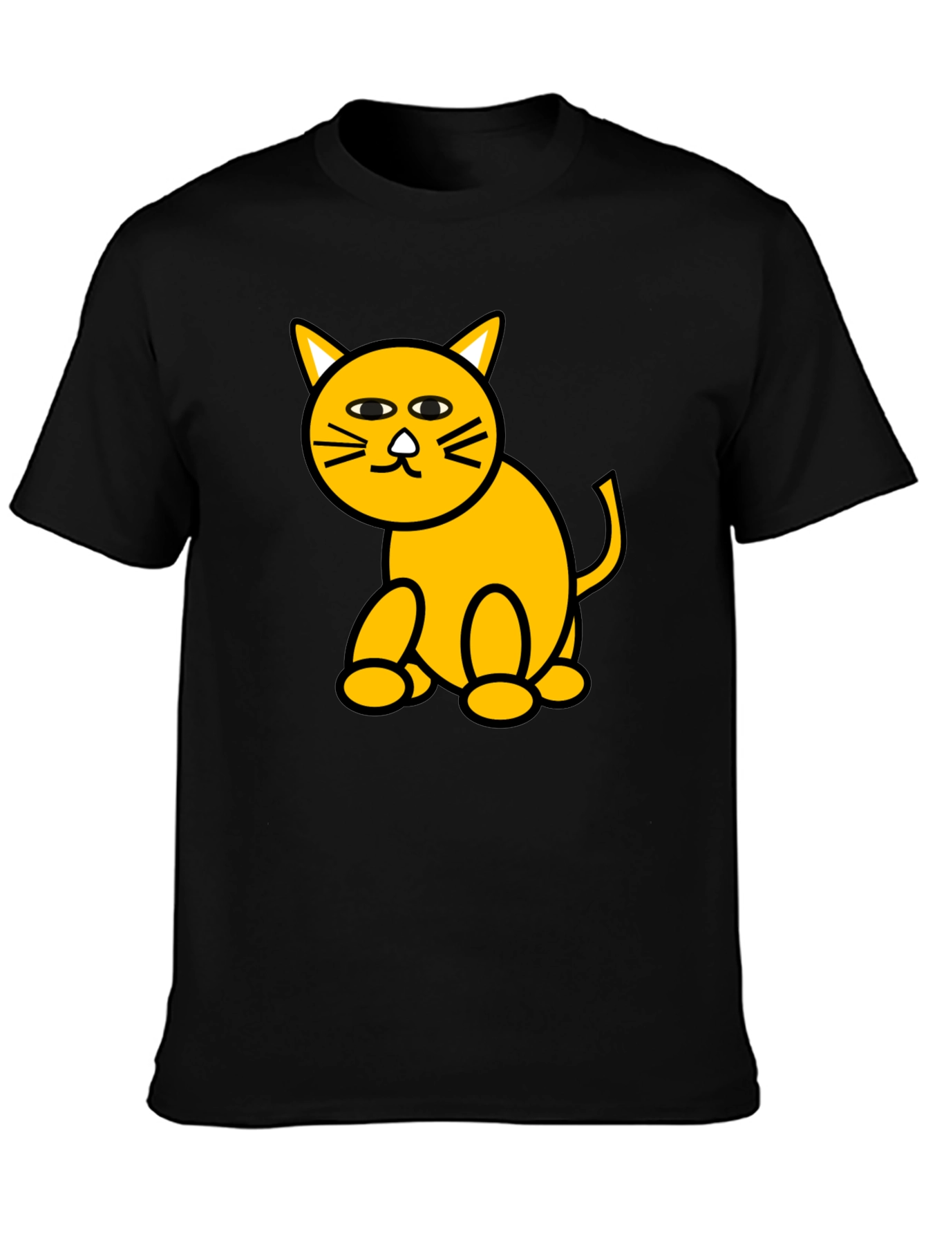 Camiseta Negra con Diseño de Gato Amarillo Divertido