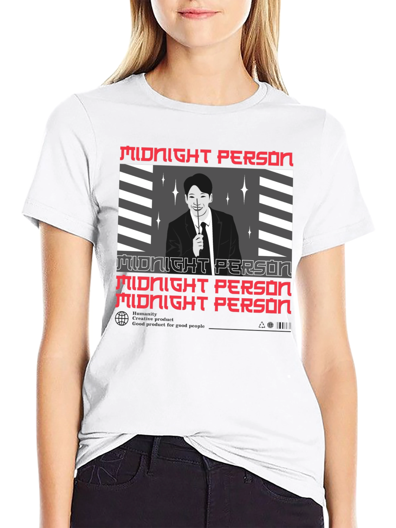 Camiseta Negra Midnight Person Diseño Gráfico