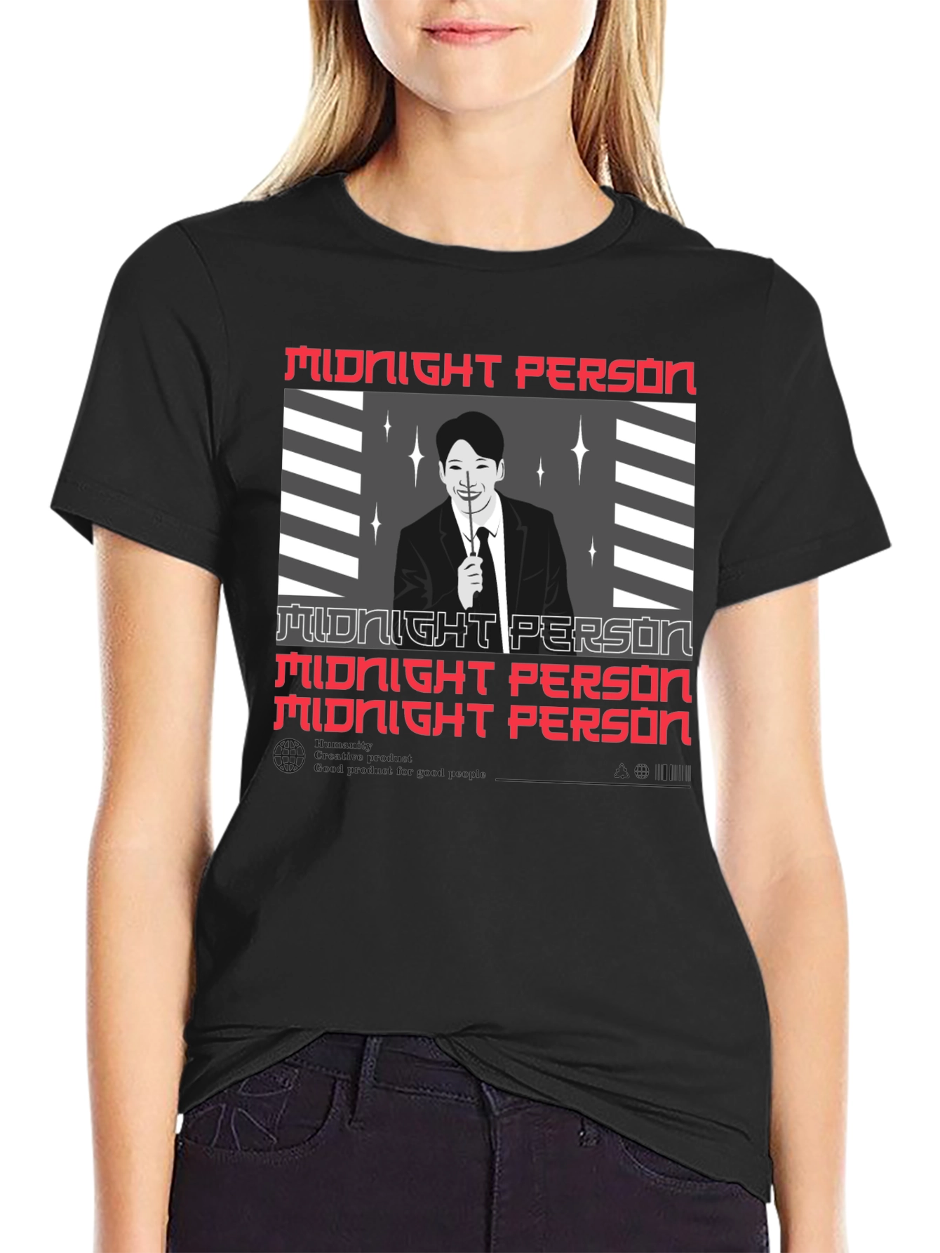 Camiseta Negra Midnight Person Diseño Gráfico