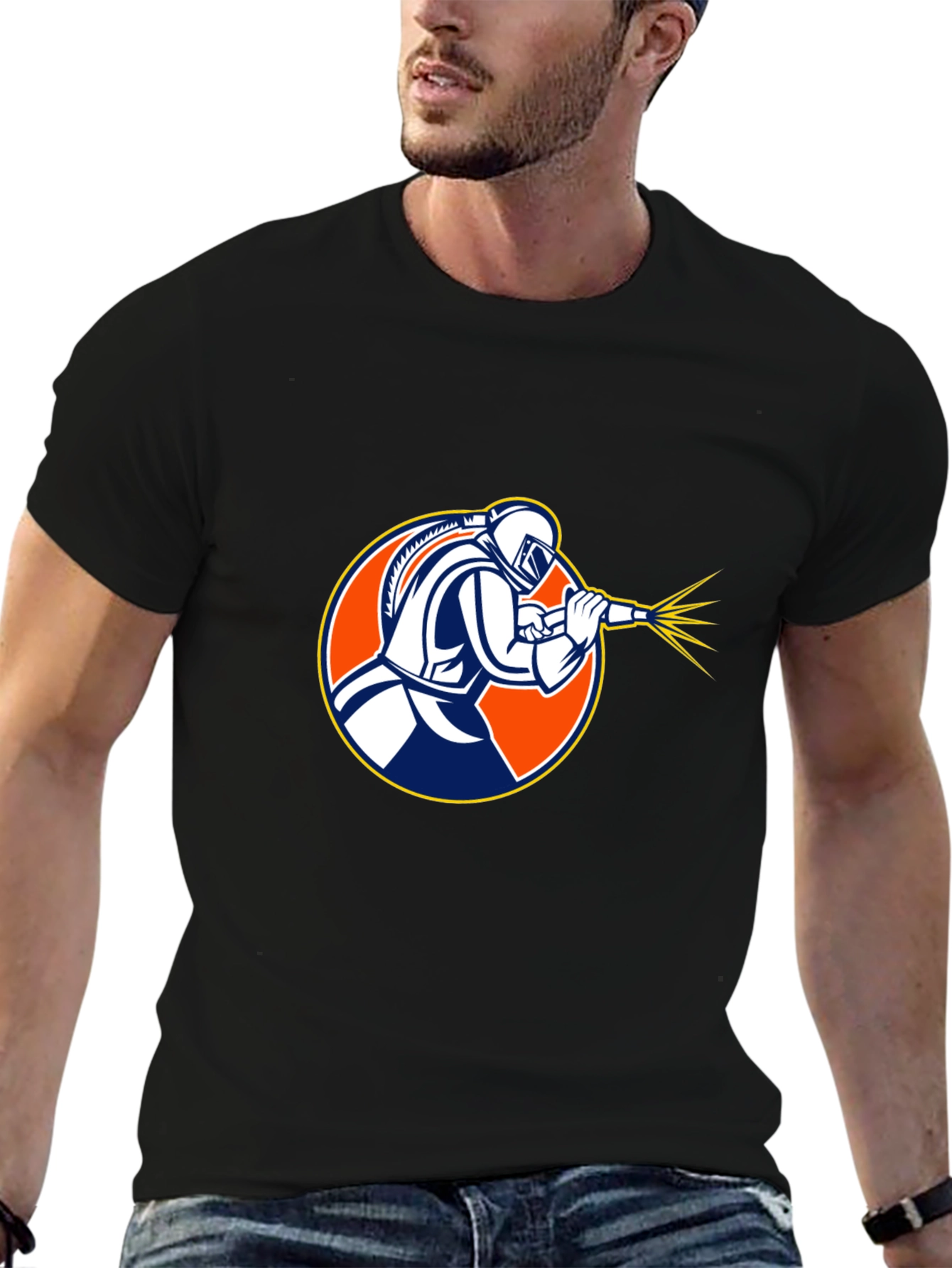 Camiseta Negra con Diseño de Soldador Profesional